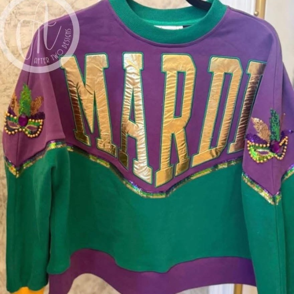 Mardi Gras Sweatshirt - Purple, Green, and Gold Metallic Sequin NWT